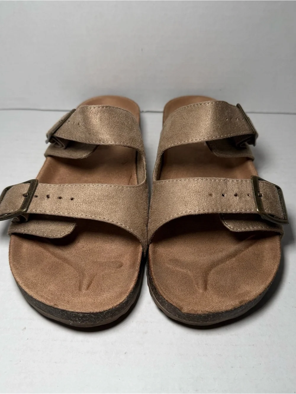 Cat & Jack Double Strap Tan Slip On Girls Summer Sandals 3 Adjustable